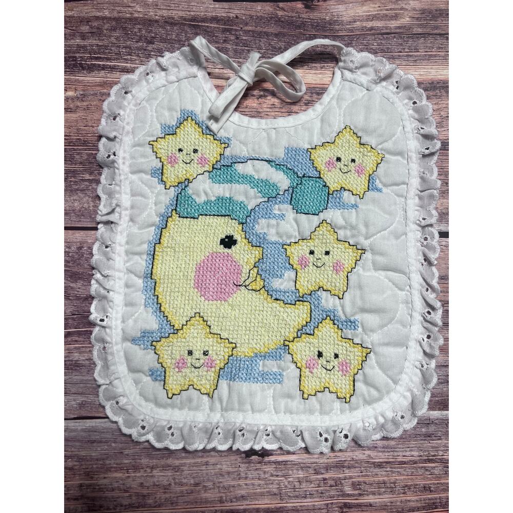Handmade‎ Moon Stars Cross Stitch Bib - Picture 2 of 3